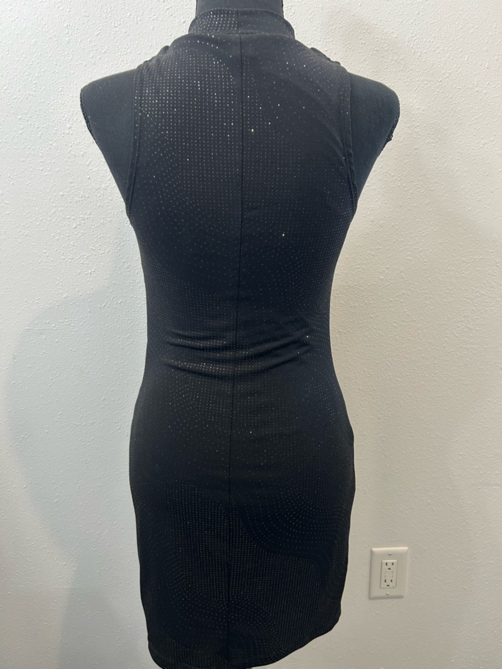 Speechless Black Sleeveless Mock-Neck Mini Dress with Subtle Sparkle - Picture 2 of 4